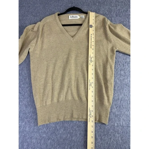 Vintage Balada 100% Lambwool XL Beige Tan Long Sleeve V Neck Sweater Womens - Picture 7 of 13